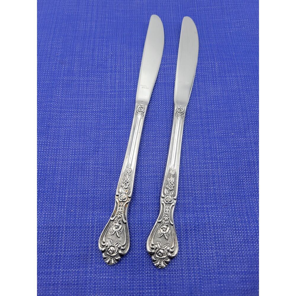 NORMANDY Floral Stainless Silverware Japan Set 2 Dinner Knives 9"